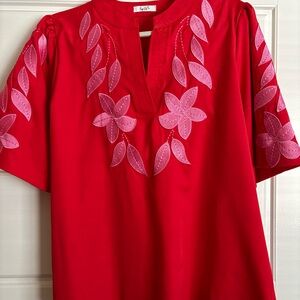Sage Vel Stylish Red Embroidered Women’s Top size large LIKE NEW spring